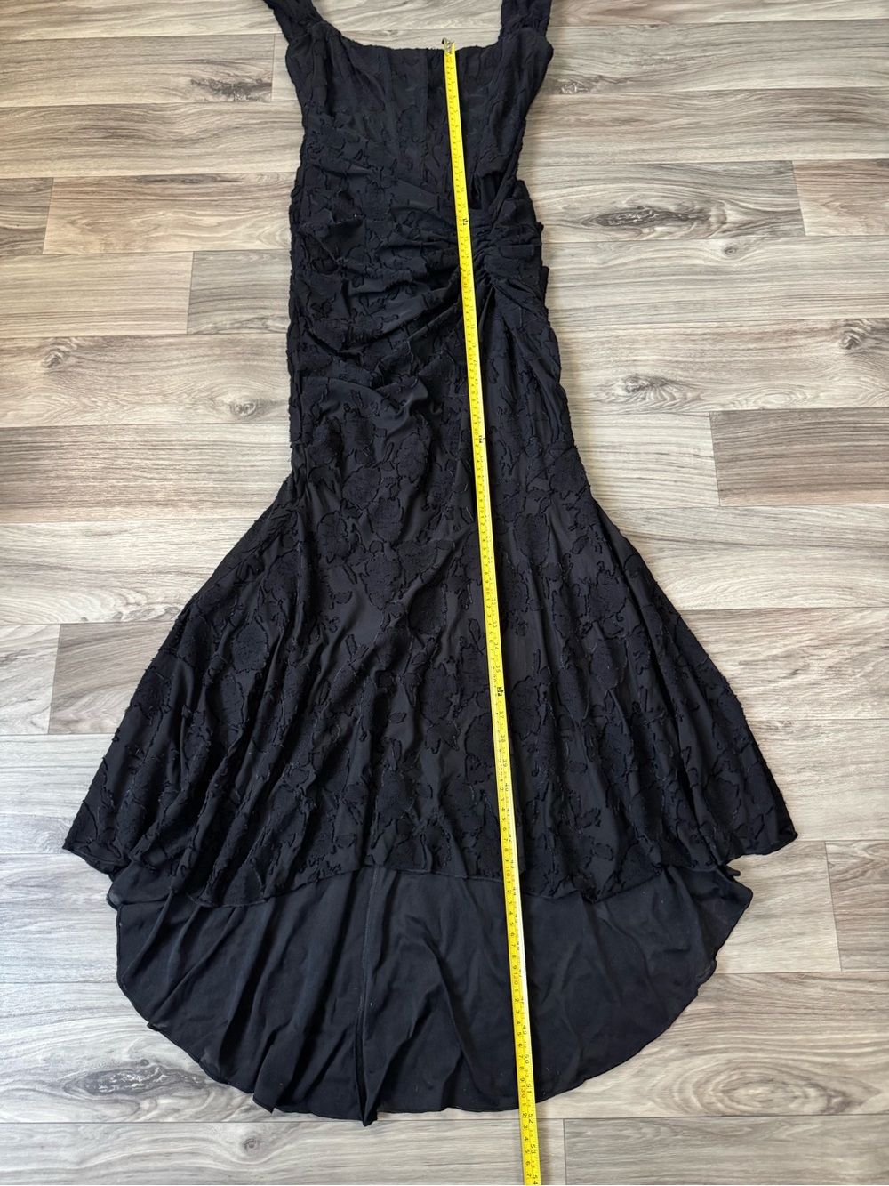 House of Cb Cesca Floral Ruched High-Low Dress in Black Size Medium - Picture 9 of 12